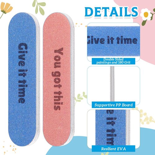 Teenyyou 60 Pcs Mini Nail Files Inspirational Gifts for Women Motivational Floral Double Sided Emery Boards Manicure Tools Employee Appreciation Encouragement Valentines Holiday Gifts(Pastel)