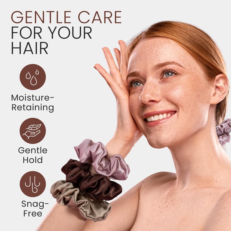 Wycare 100% Silk Scrunchies - Gentle on Hair Mulberry Silk Scrunchies for Women - Luxurious Sleep Ties for Women's Curly Hair (Set of 3 Nude)