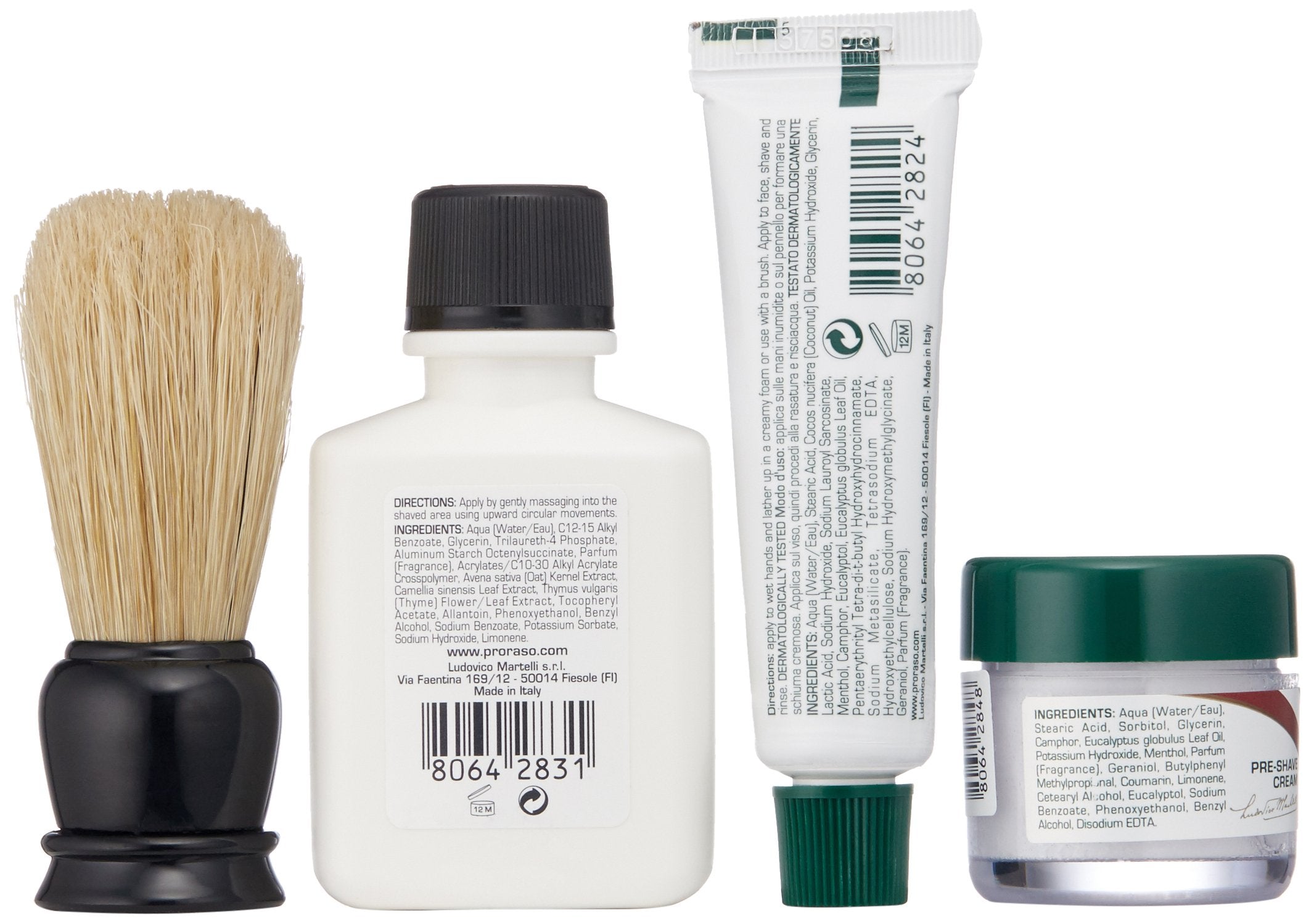 Proraso Travel Sized Shaving Kit for Men | Pre-Shave Cream, Shaving Cream, After Shave Balm & Boar-Bristle Brush for All Skin Types