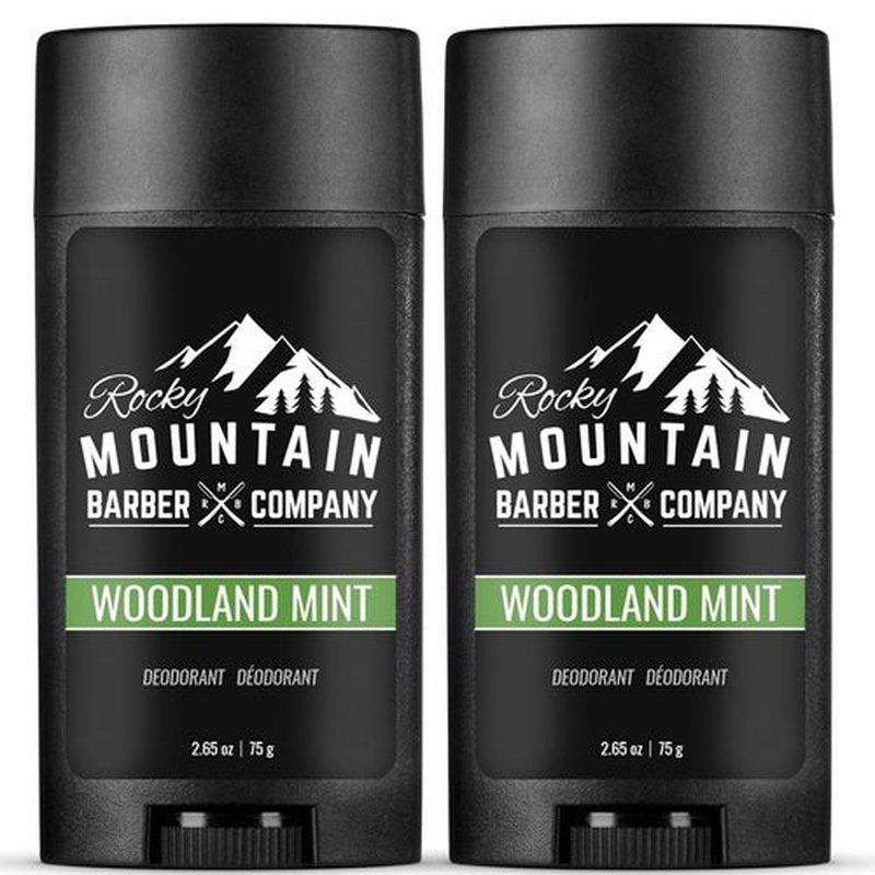 Rocky Mountain Barber Company Natural Deodorant for Men - Aluminum-Free, Plant-Based with Peppermint - Woodland Mint Scent, 2.65 oz Each