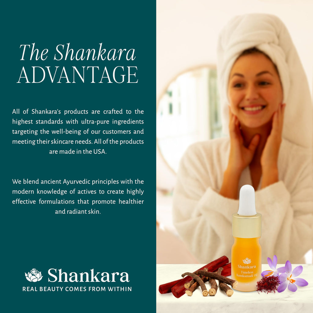 Shankara Kumkumadi Oil for Face - Pure Saffron with 32 Ayurvedic Flowers – Gua Sha Facial Oil for Glowing Skin – (5ml) Timeless Kumkumadi Tailam Original Scent – Moisturizing and Hydrating