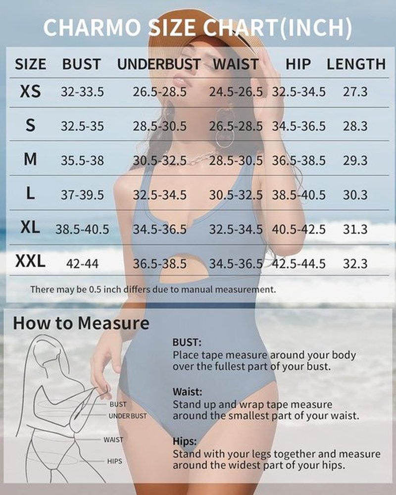 Charmo Ribbed One-Piece Swimsuit - Cutout Scoop Neck Monokini with Padded Design | High Cut Style