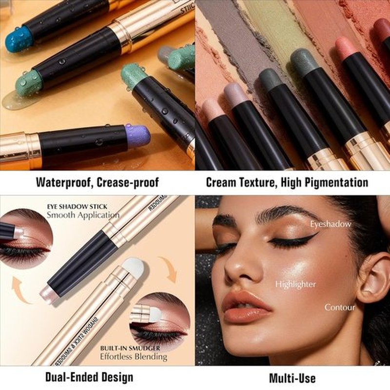Skiennix Burgundy Cream Eyeshadow Stick - Dual-Ended Long-Lasting Shimmer Pencil for Crease-Proof Application