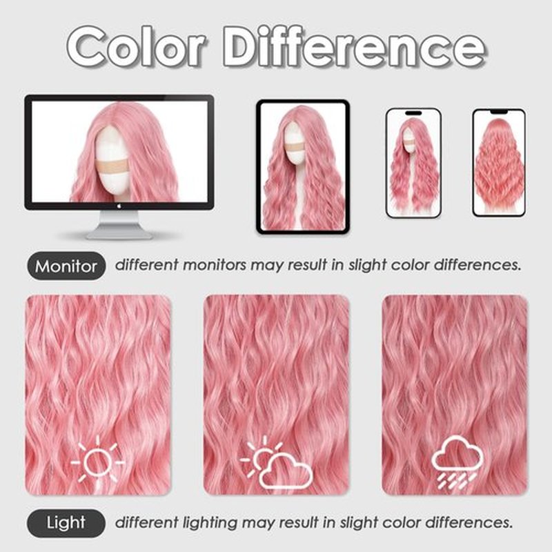 Beelu Pink Wigs for Women 26 Inch Long Wavy Wig Middle Part Lace Hairline Synthetic Heat Resistant Wig for Daily Party Cosplay Use