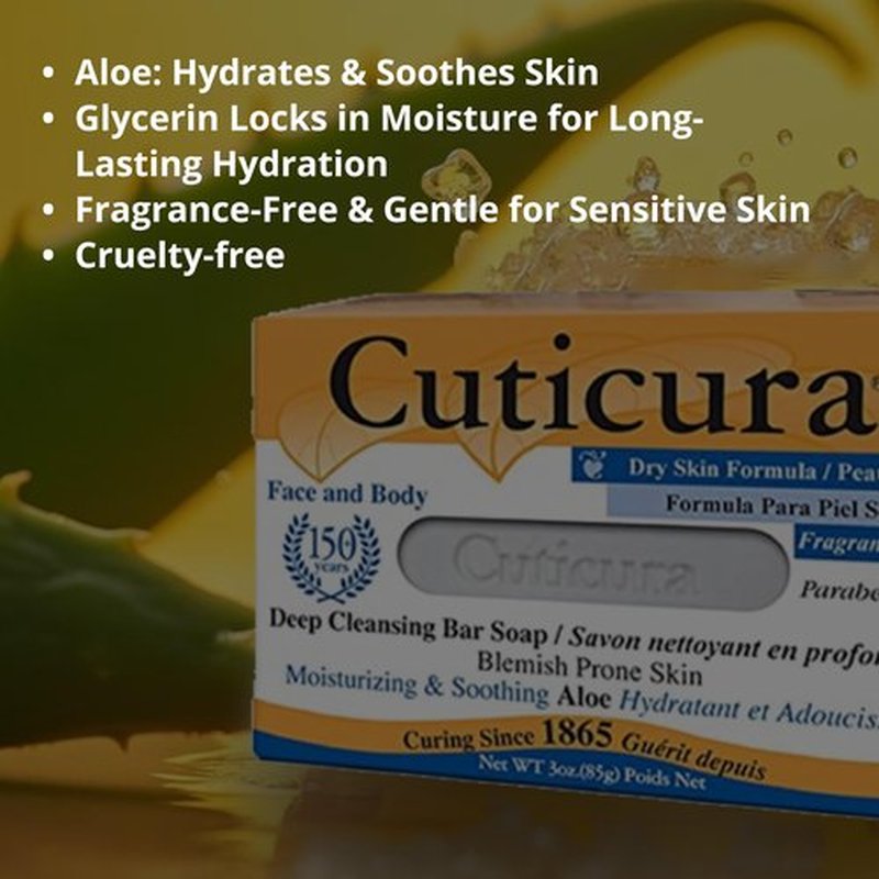 Cuticura Deep Cleansing Face and Body Soap, Dry Skin Formula – Deep Cleansing Bar Soap for Blemish-Prone Skin 3 oz (Pack of 3)