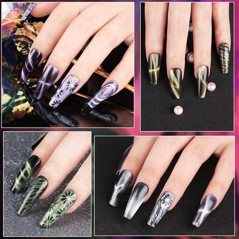 Clara Colors Cat Eye Gel Nail Polish Set - 12 Holographic Shades with 2 Magnet Sticks | DIY Soak Off UV/LED