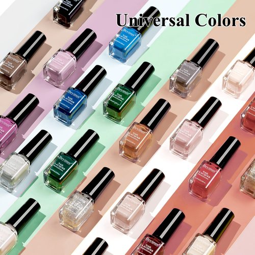 Bevimee Quick Dry Nail Polish Set: 24 Colors Regular Fingernail Polish Non Gel Bulk Black Nude Pink Red Green Blue Purple Long Lasting French Nail Art DIY Home Gift Set for Women