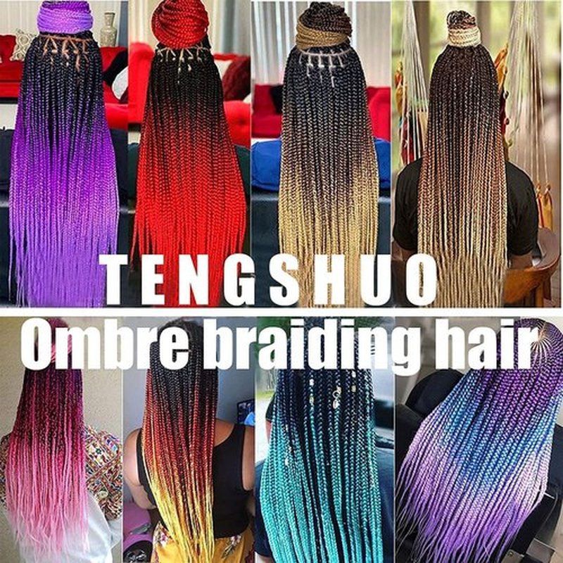 TENGSHUO FLY Black to Brown to Light Brown Braiding Hair 6 Packs Synthetic Braid Hair Extensions Ombre Braiding Hair 24 Inch or Box Braids Twist Crochet Braids(24"6Pack,Black to Brown to Light Brown)