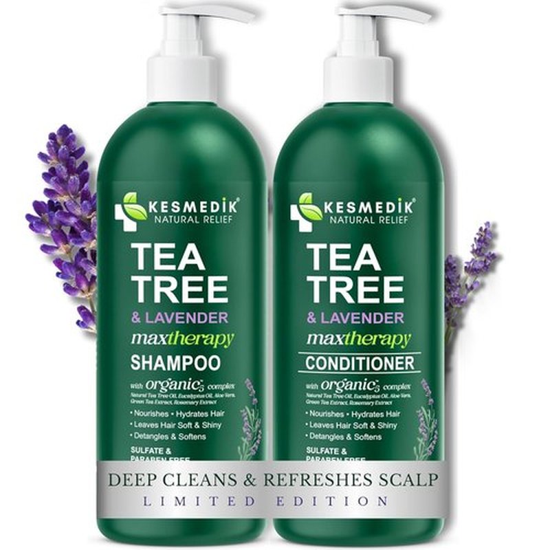 KESMEDIK Tea Tree Lavender Shampoo & Conditioner Set - Soothes Dry, Itchy Scalp | 16 fl oz Each