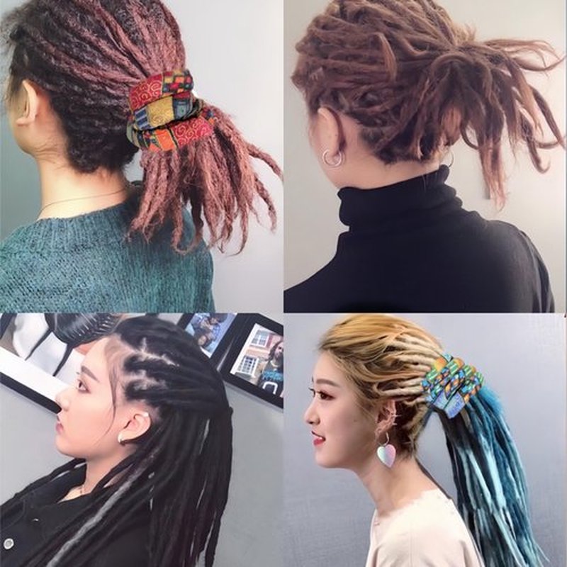 4 Pieces Spiral Lock Hair Tie for Dreadlocks - Iron Wire Embedded, Bendable Ponytail Holders - Long Dreadlock Accessory for Women & Men with Thick Curly Hair