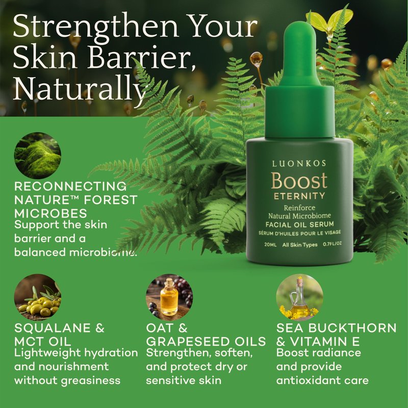 LUONKOS Eternity Facial Serum, Oil-Based Alternative to Vitamin C Face Serum for Women – Non-Greasy Serum with Squalane Oil, Sea Buckthorn & Nordic Forest Microbes - For all Skin Types - 20ml