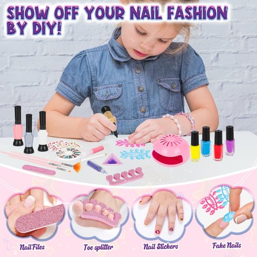 EULRGAUS Kids Nail Polish Set for Girls, 27PCS Nail Art Kit with Nail Dryer, Non Toxic Nail Polish kit and Fake Nails for Kids, Halloween Christmas Birthday Gifts for Girls 8-12