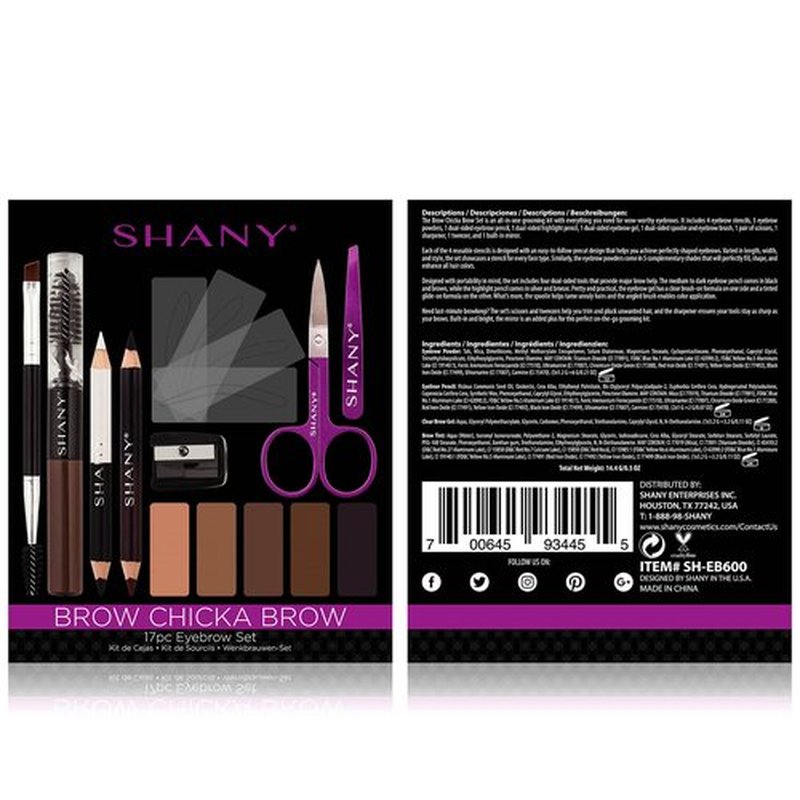 SHANY Brow Chicka Brow Eyebrow Set - 17 Piece Eyebrow Makeup Kit with Brow Powder, Brow Gel, Dual Ended Pencils, Stencils, Scissors, and Tweezers - All Hair Colors