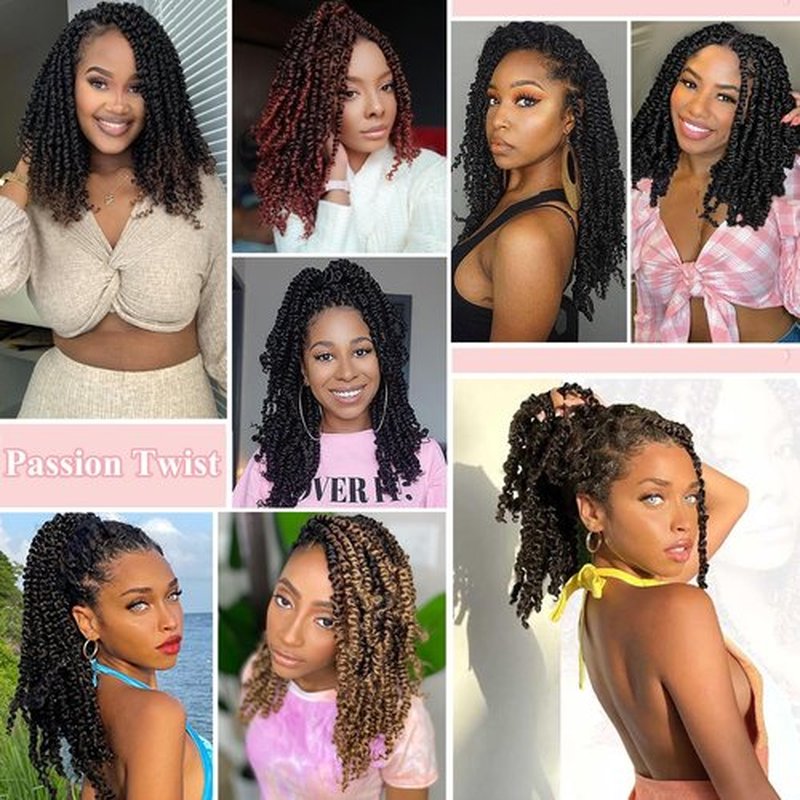 Alrence Passion Twist Crochet Hair 8 Packs Pre twisted Passion Twist Hair For Women Soft Bohe Pre-looped Crochet Braids (14 Inch (Pack of 8), 1B/30)