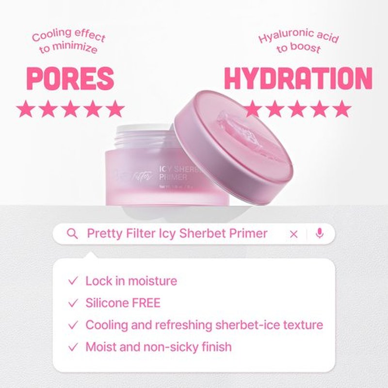 TOUCH IN SOL Icy Sherbet Primer 1.05 fl.oz. - Hydrating Primer Face Makeup for Dry or Oily Skin - Silk Pore and Wrinkle Minimizer - Silicone and Oil Free Gel Formula with Cooling Effect