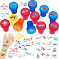 36PCS Airplane Party Favors - 24PCS Pre-Cut Temporary Tattoos & 12PCS Stamps - Ideal Aircraft Themed Birthday Card Decorations Supplies Goodie Bag Baby Shower Kids Gifts Classroom Rewards Prizes