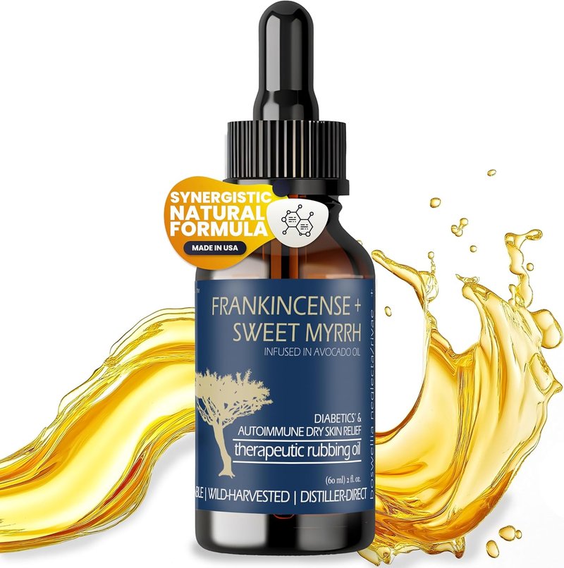 Balm of Gilead Therapeutic Rubbing Oil - Frankincense & Sweet Myrrh for Diabetic & Autoimmune Dry Skin Relief, 2 fl oz