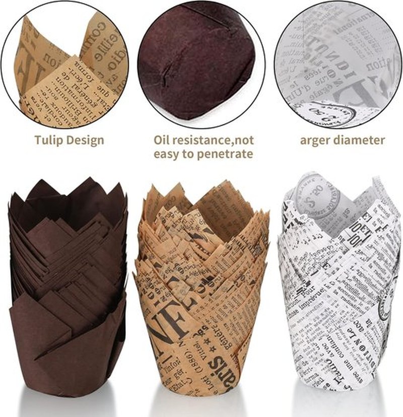 Regine Switzerland Tulip Cupcake Liners - 150 Pcs Greaseproof Baking Cups for Weddings & Parties