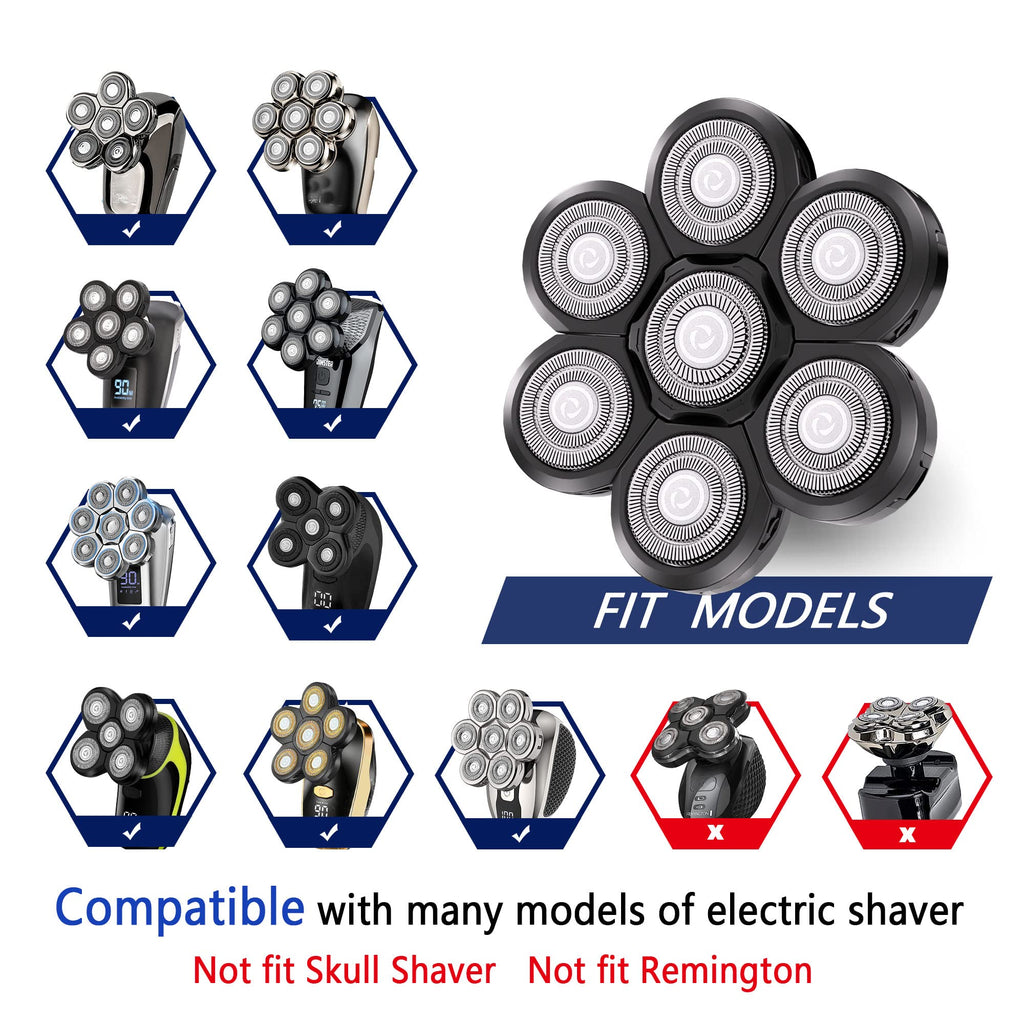 Universal Replacement Heads for Blade,Replacement Blades Compatible with Most Major Head Shaver Brands, Easy-to-Install Electric Razor Shaver Heads for Bald Men. (7 Black)