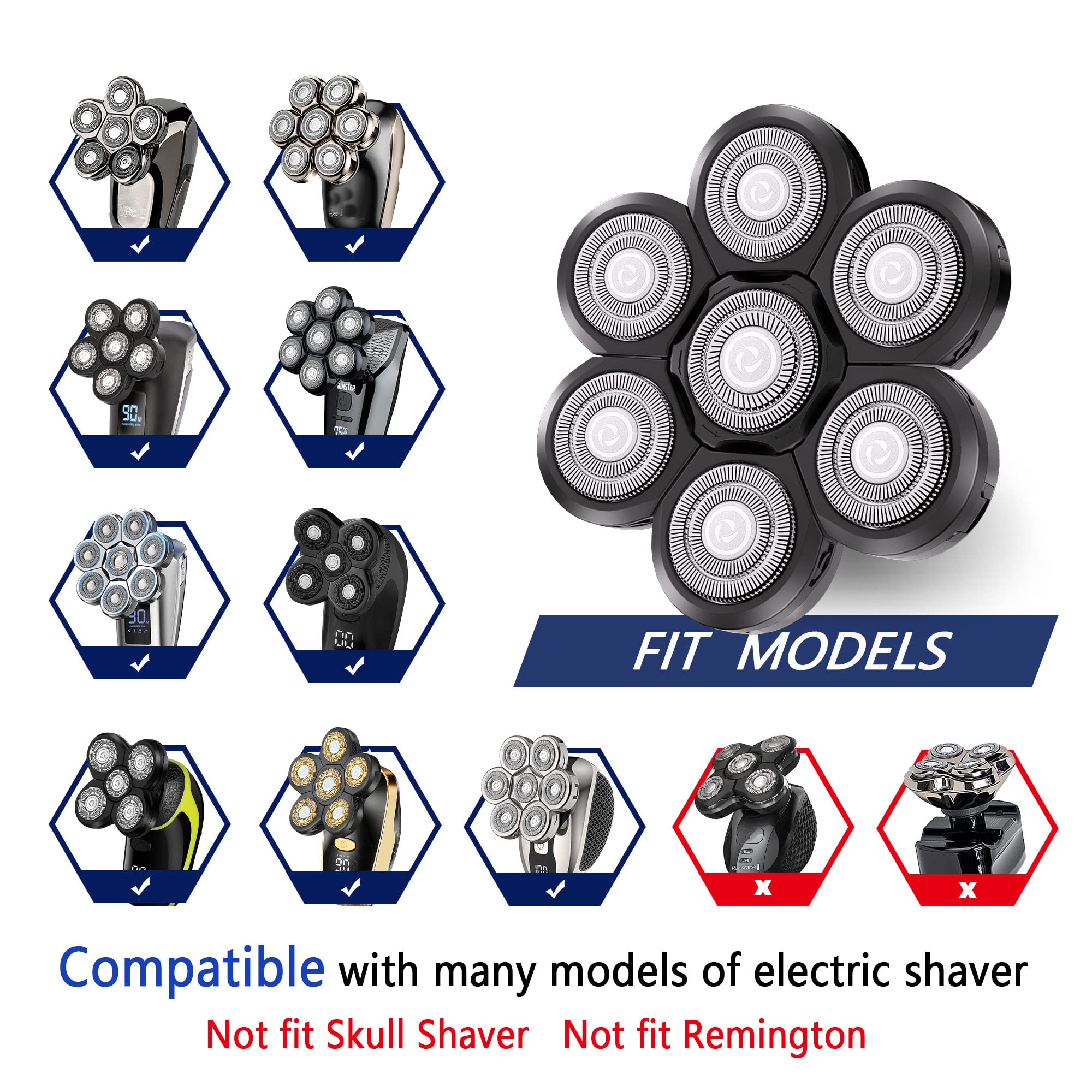 Universal Replacement Heads for Blade,Replacement Blades Compatible with Most Major Head Shaver Brands, Easy-to-Install Electric Razor Shaver Heads for Bald Men. (7 Black)