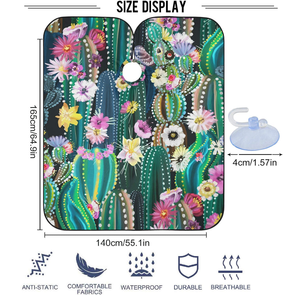 Visesunny Barber Cape - Green Cactus With Flower Polyester Hair Cutting Salon Apron Anti-Static Haircut Water-Resistant Shaving Cloth Beard Shaving Bib Hairdressing Cape
