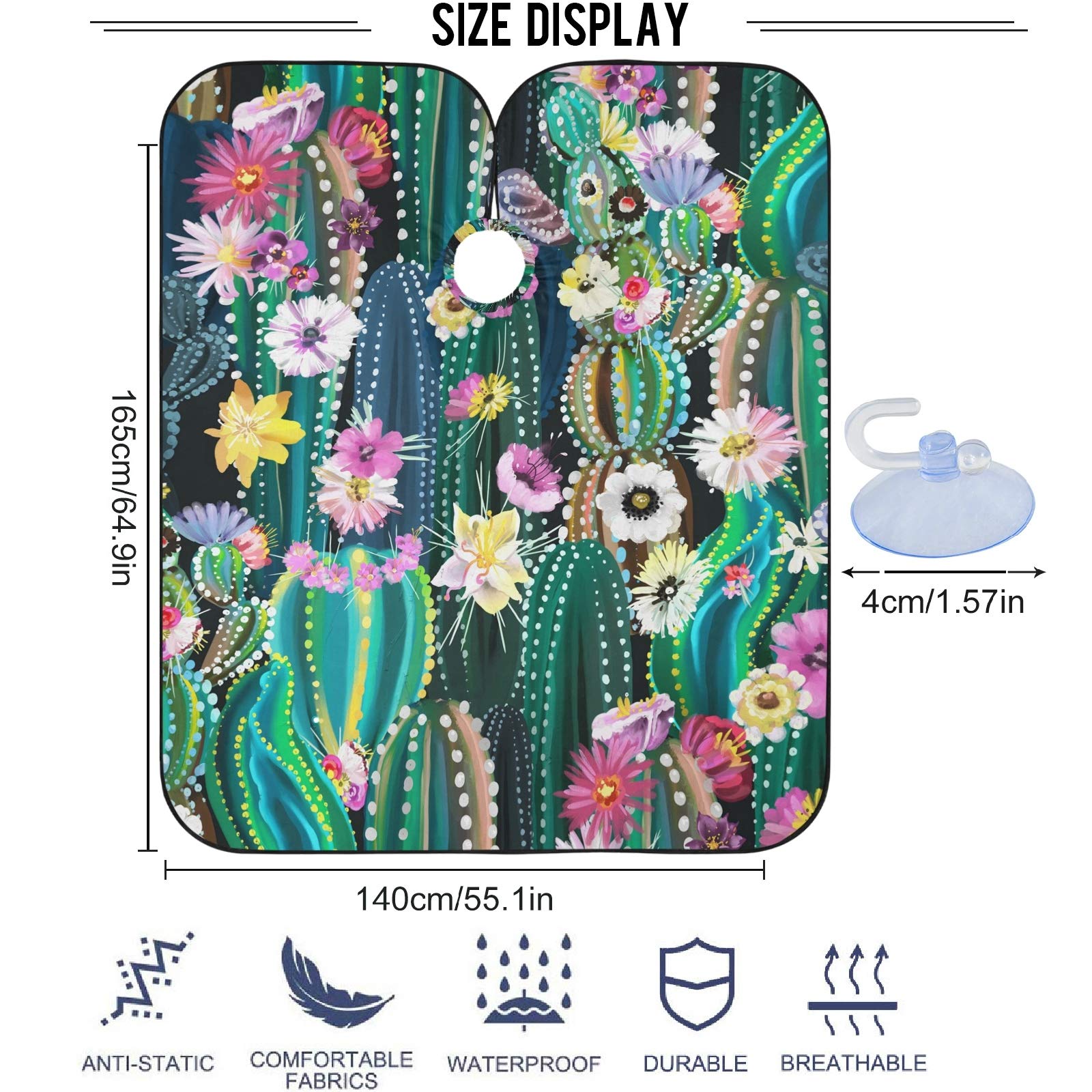 Visesunny Barber Cape - Green Cactus With Flower Polyester Hair Cutting Salon Apron Anti-Static Haircut Water-Resistant Shaving Cloth Beard Shaving Bib Hairdressing Cape