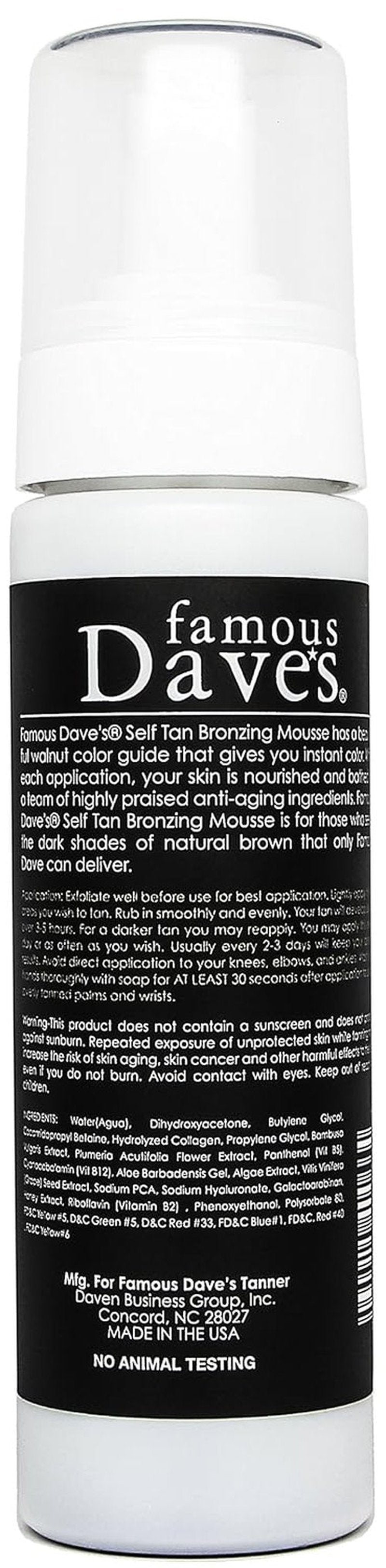 Famous Dave’s Dark Tanning Mousse - Instant Bronzer for Medium/Darker Skin Tones | Organic & Natural Ingredients