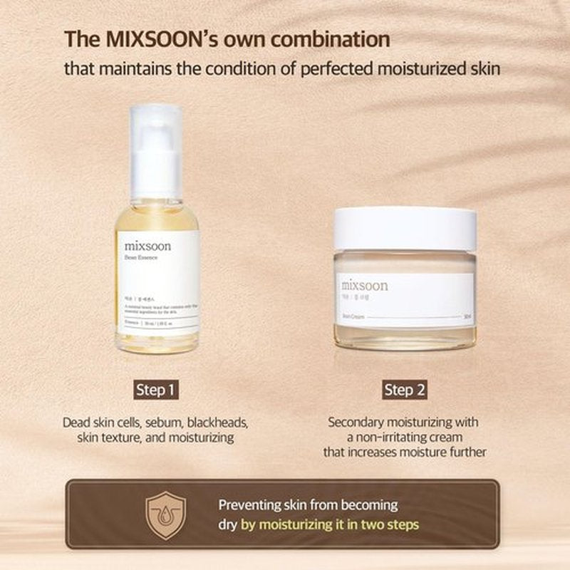 mixsoon Bean Glass Skin Duo Facial Moisturizer Fermented Bean Skincare Routine Bean Essence 50ml + Bean Cream 50ml 3.38 Fl. Oz / 100ml Korean Glass Skin Care