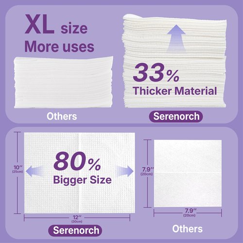 Serenorch Disposable Face Towels (50 Count) – XL 10"x12" Ultra Thick Facial Cleansing Cloths – Soft Biodegradable Dry Wipes for Sensitive Skin – Lint-Free Makeup Remover Towelettes for Daily Skincare