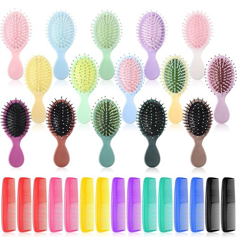 30 Pcs Mini Wet Hair Brush and Wide Hair Combs, Travel Detangling Brush for Most Hair Types Mini Brush Bulk for Easter Basket Stuffers