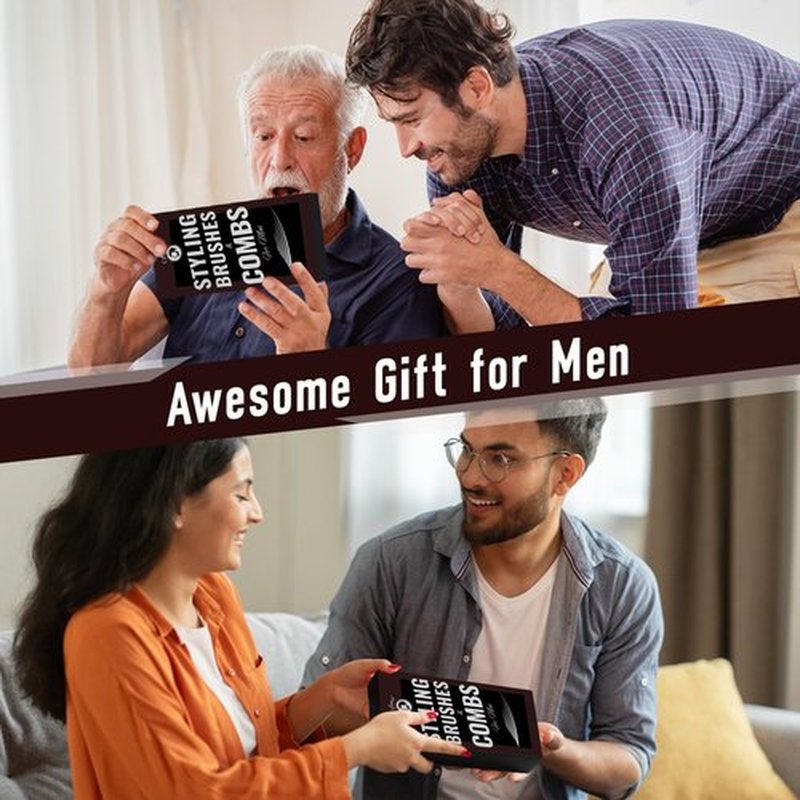 Mens Hair Brush and Beard Brush Set,Boar Bristle Beard Brush,Wide Tooth Comb,Round Hair Brush,Texture Comb for Hair Detangle,Blow Dry,Cutting,Parting and Styling