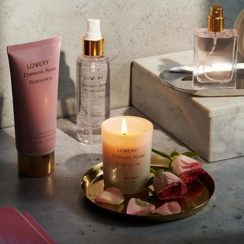 Damask Rose Romance Spa Kit - Luxurious Self-Care Gift Set for Women | Candle, Perfume, Lotion & Mist