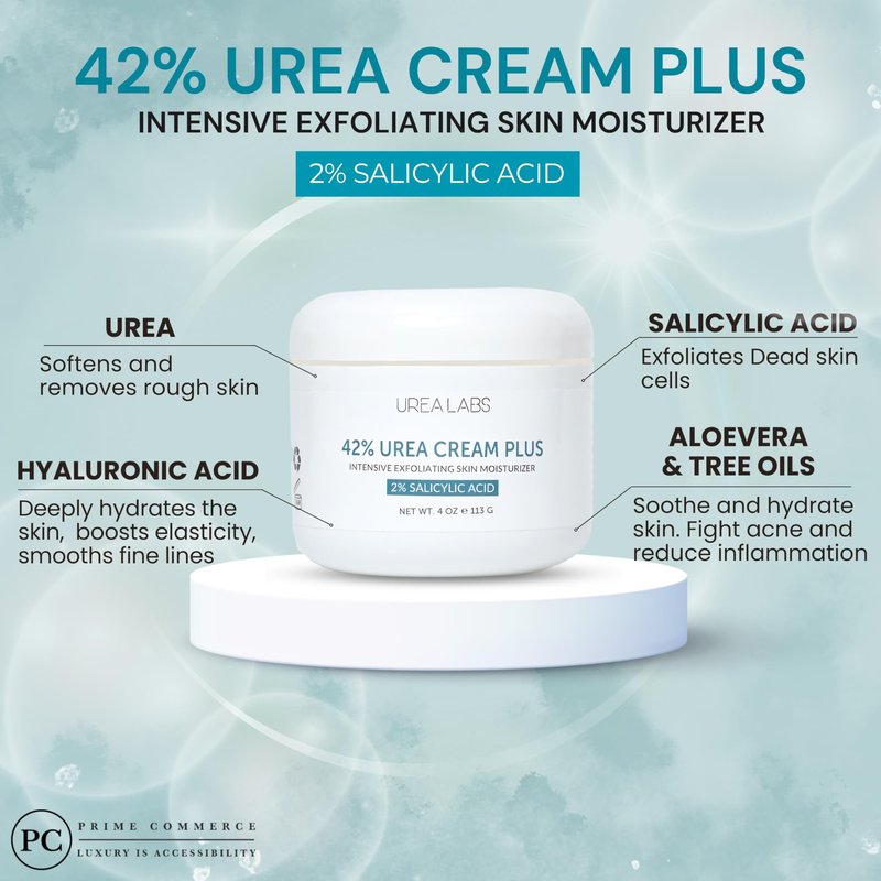UREA LABS 42% Urea Cream with 2% Salicylic Acid for Dry Feet, Cracked Heels, Calluses and Rough Skin Powerful Exfoliating Foot Repair Moisturizer for Soft Smooth Skin Made in USA