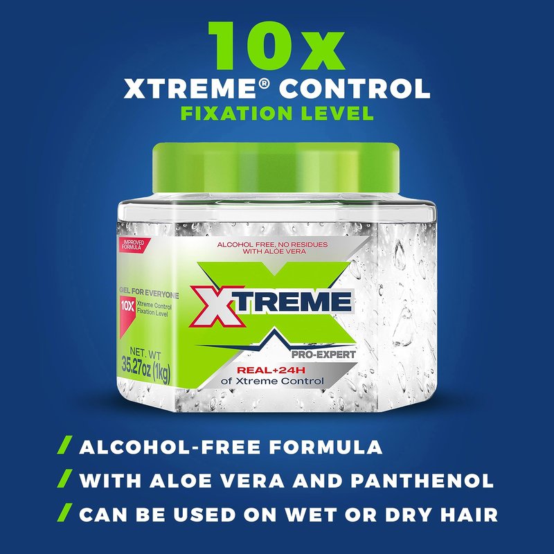 Xtreme Pro-Expert Styling Gel, Clear, Alcohol-Free with Aloe Vera, 35.27 Oz Jumbo Jar, 24H Control, 2 Pack