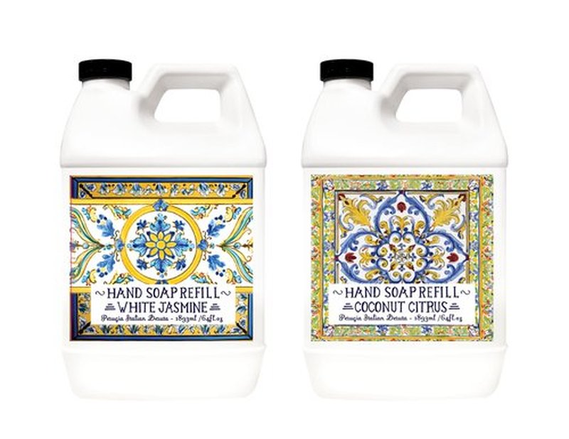 Home & Body Company Perugia Italian Deruta Hand Soap Refill Set, White Jasmine and Coconut Citrus Scents, 64 Fl Oz Bottles, 2-Pack