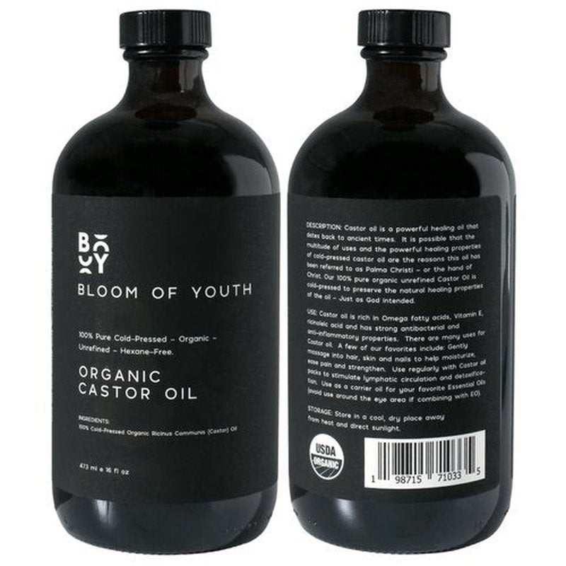 100% Pure Cold Pressed Organic Castor Oil, Glass Bottle 16oz | Hexane Free, Unrefined, USDA Certified | For Hair, Skincare, Castor Oil Pack, Face, Joints, Carrier Oil, Eyelashes, Eyebrows