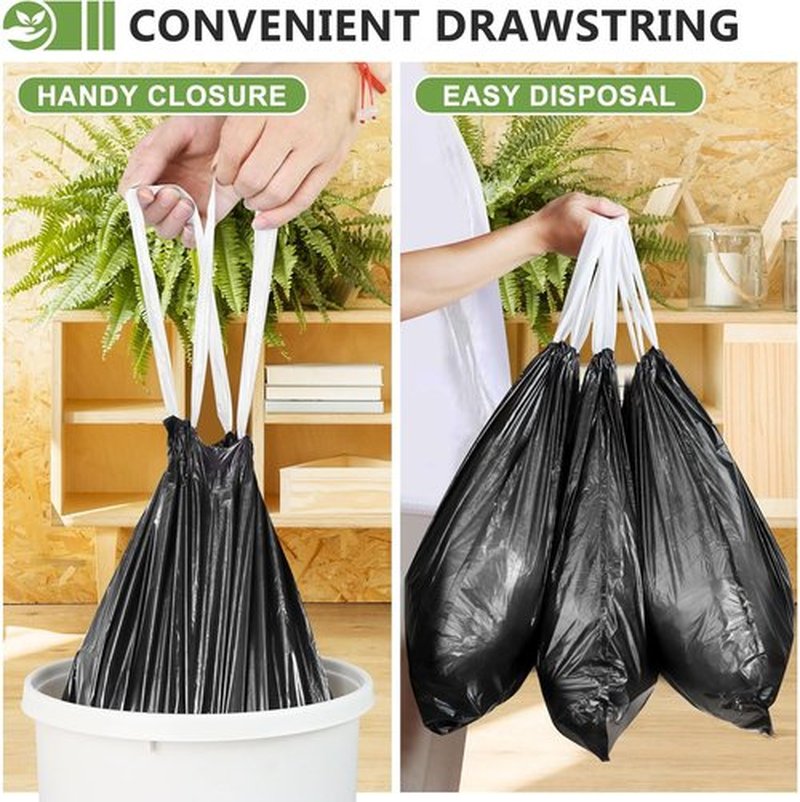 Skiennix 4 Gallon Drawstring Trash Bags - Tear-Free Bathroom & Office Wastebasket Liners | 132 Count, Black