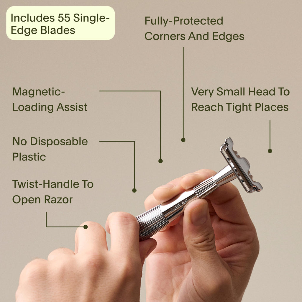 Leaf Shave | Twig Razor, Gold - All-Metal, Eco-Friendly Shaver for Men & Women; Includes 5 Stainless Steel Single-Edge Blades; Recommended for Face Shaving Lighter Hair and Sensitive Skin