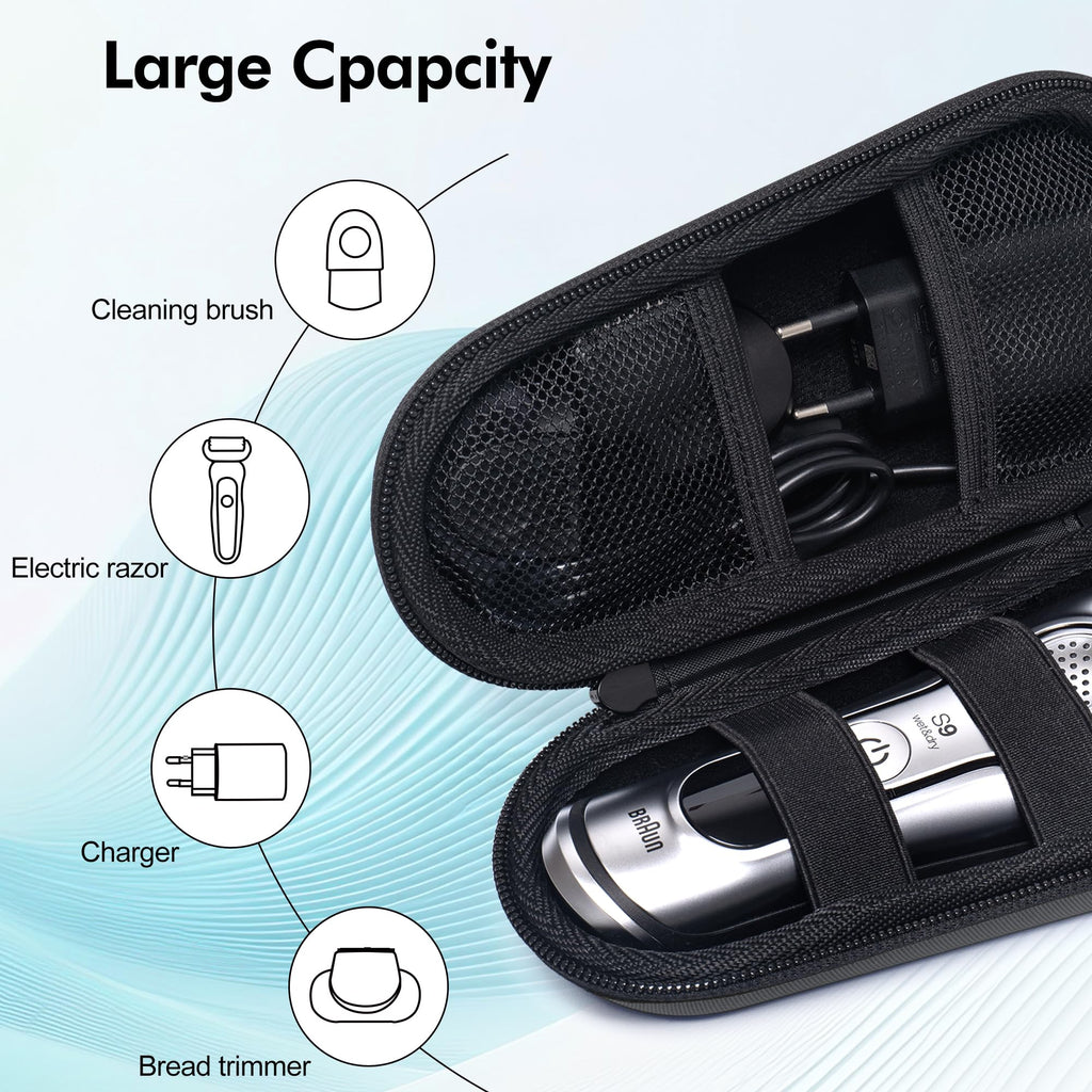 Electric Shaver Travel Case for Braun Series 3/5/6/7/8/9, Hard EVA Storage Bag with Dual Straps, Portable Protective Organizer for Men's Electric Razor, Charger & Accessories, Grey