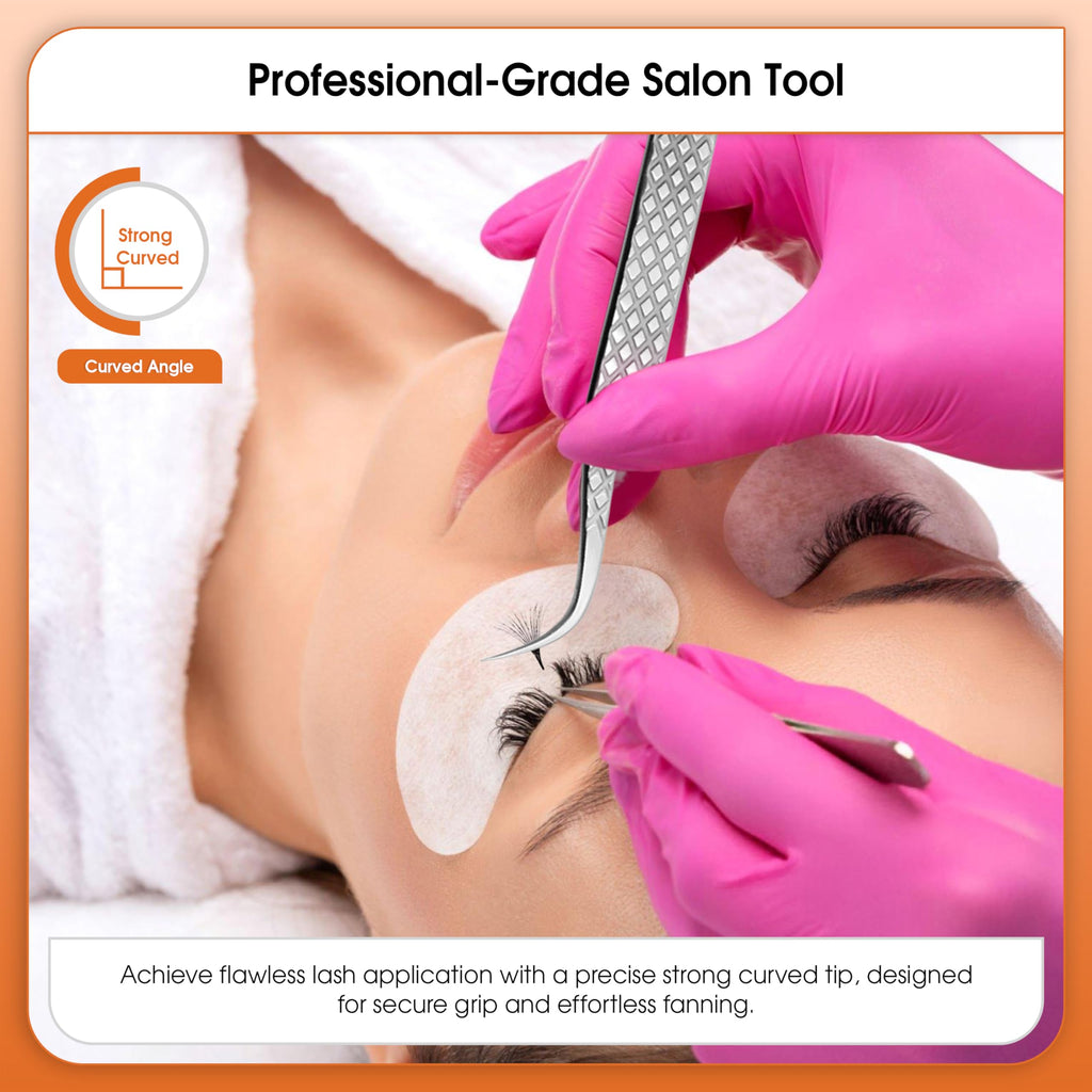 Glory Professional Curved Fiber Tip Eyelash Tweezers for Individual, Classic & Volume Diamond Grip Stainless Steel Precision Lash Extension Curved Tweezers for Multi Purpose