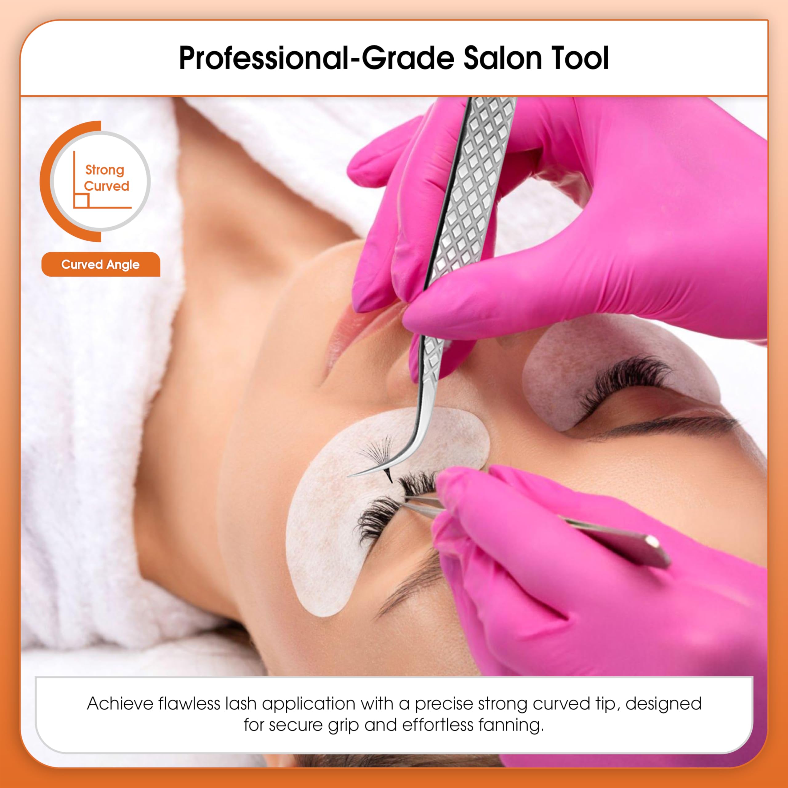 Glory Professional Curved Fiber Tip Eyelash Tweezers for Individual, Classic & Volume Diamond Grip Stainless Steel Precision Lash Extension Curved Tweezers for Multi Purpose