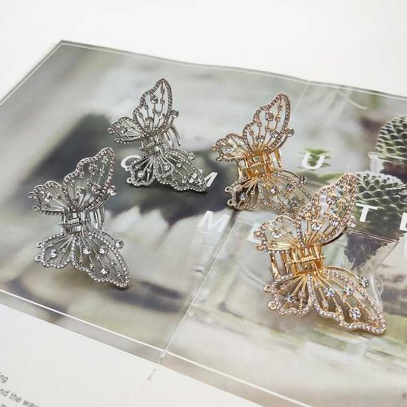 4PCS Vintage Butterfly Hair Clips for Hair, Metal Gold Rhinestone Butterfly Mini Hair Clips Sparkly Diamond Claw Clips Alloy Fancy Thick Hair Barrette Clamp for Women Girls