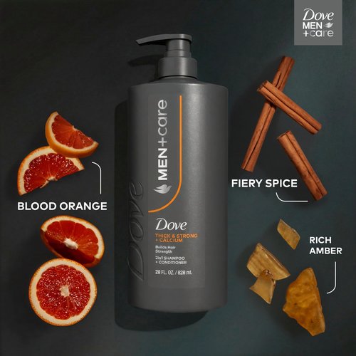 DOVE MEN + CARE Shampoo 1 count Thick & Strong, Builds Hair Strength, with Calcium 28 Fl oz