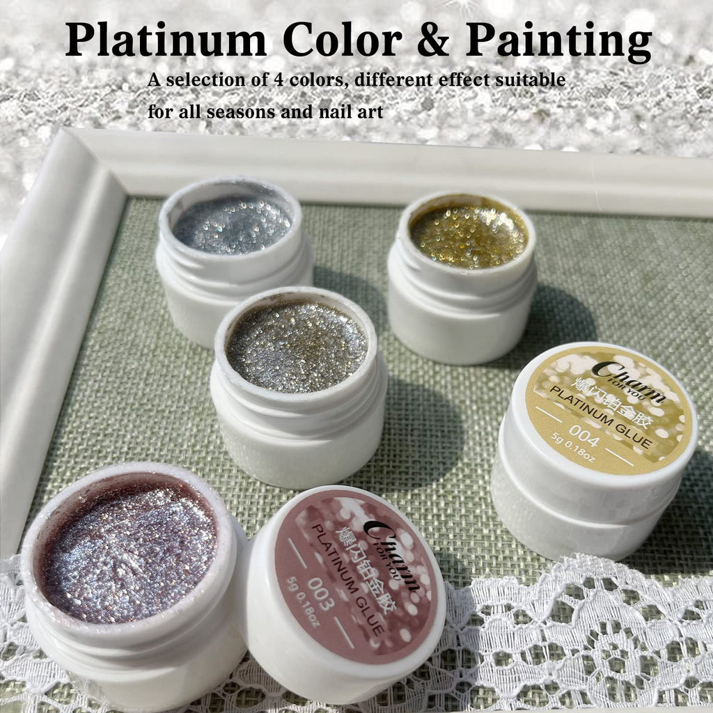VERONNI Glitter Gel Nail Polish Chrome Platinum Glitter Gel Nail Polish Set, Sparkly Shiny Silver Gold Pink Champagne 4 Colors Nail Art Painting Drawing Home DIY Manicure Nail Salon