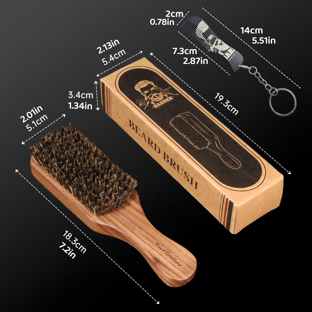 MenGate Boar Bristle Beard Brush for Men - Wooden Mustache Brush and Slick Back Hair Brush with Small Metal Beard Comb, Perfect for Home and Travel Use - Major