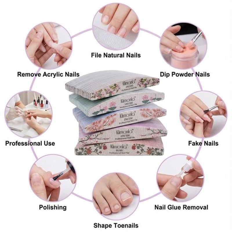 25PCS Floral Professional Nail Files 80/100/150/180/240 Grit, Emery Boards Nail Files for Natural Nails and Acrylic Nails, Double Sided Emory Boards limas para unas acrilicas Reusable Manicure Tools