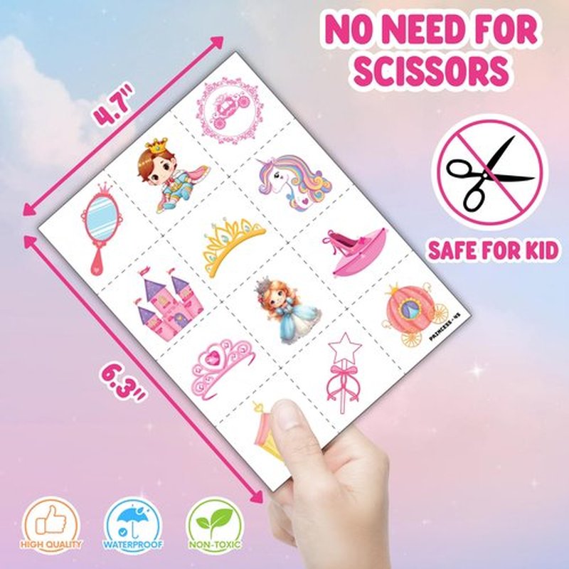 Cherisnowy 72PCS Little Princess Party Set - 48PCS Temporary Tattoos & 24PCS Slap Bracelets - Cute Birthday Supplies, Baby Shower Gifts, Classroom Rewards & Princess-Themed Decor for Girls