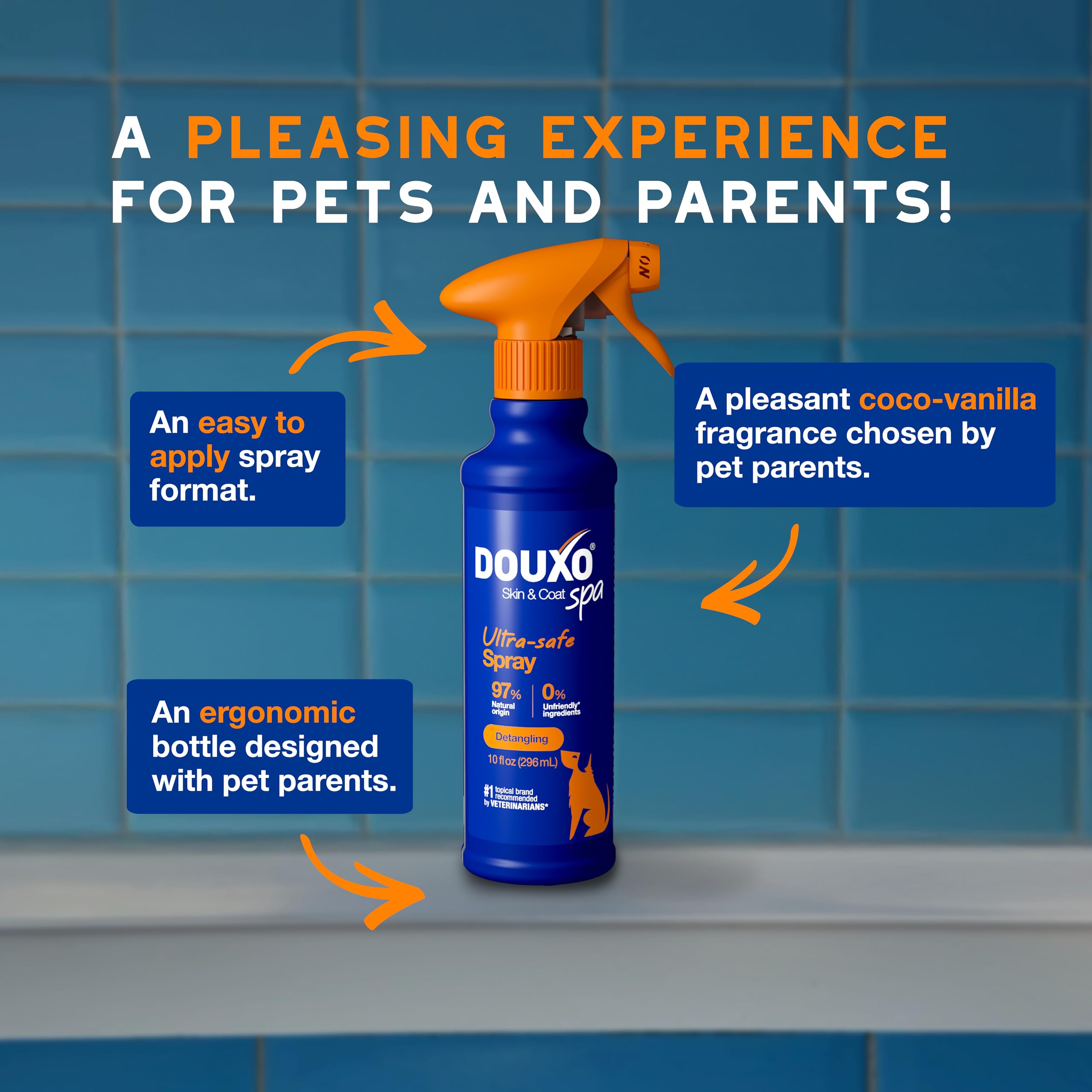 DOUXO SPA Dog Detangler Spray, 10 fl oz, Safely Detangles, Revives, and Nourishes the Coat, Skin-Friendly Formula