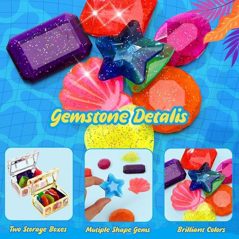MARFOREVER 18 Pcs Diving Gem Pool Toys - Colorful Sinking Crystals with 2 Treasure Chests for Summer Fun