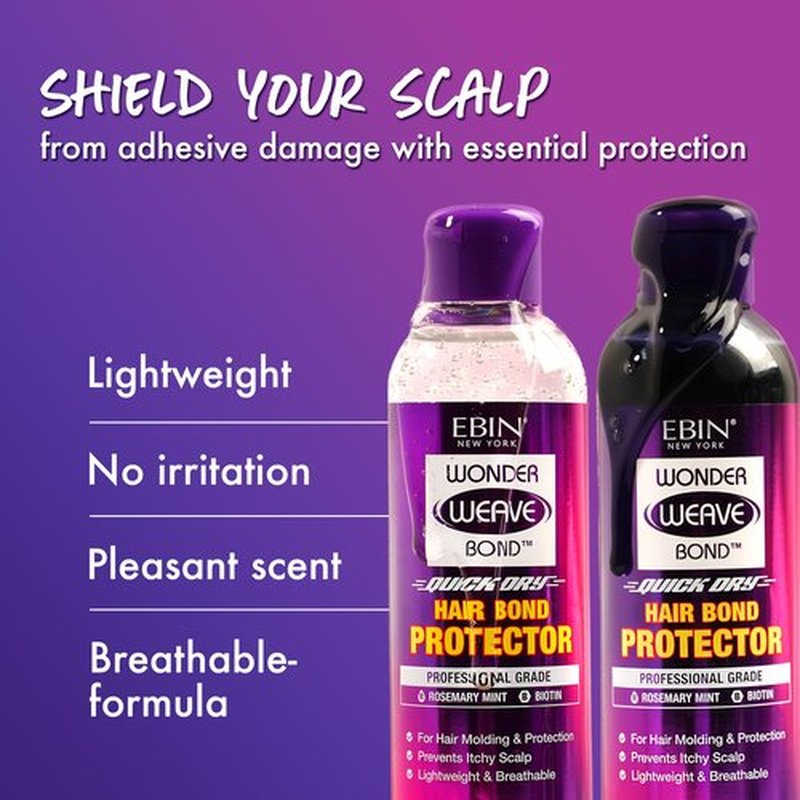 EBIN NEW YORK Wonder Weave Bond Hair Protector (Clear) 3.38 Fl Oz – Quick Dry Protective Shield for Quick Weave – Lightweight, Rosemary Mint & Biotin Infused, Breathable Formula